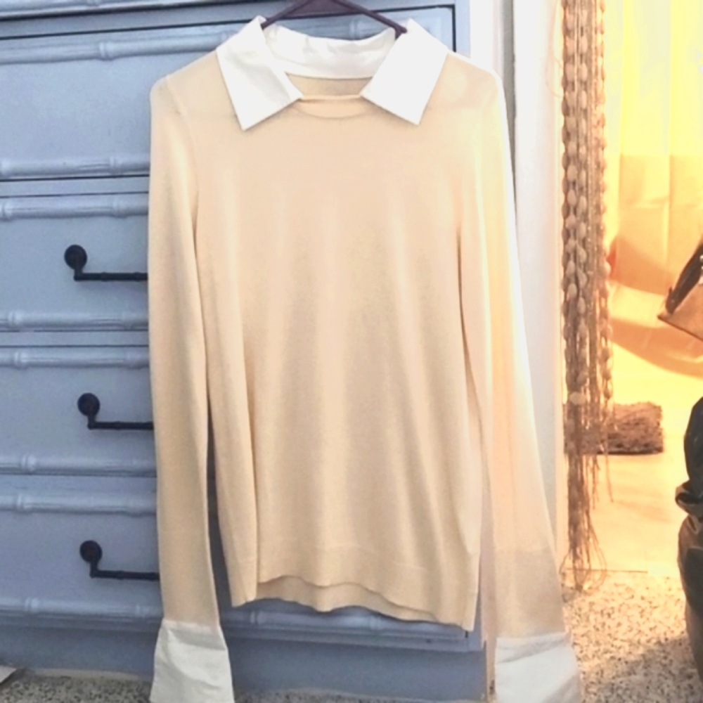 Laurie Felt 2fer Knit L/S Sweater collared white layered shirt  Sz XXS